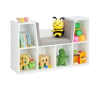 Relaxdays Estantería con cojín de Asiento, Estante para niños con 6 Compartimentos, 63x103x30 cm, tapizado, Blanco