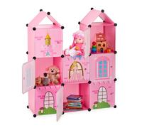 Relaxdays Estantería Modular Infantil, Castillo de Princesas, Plástico, Armario con Puertas, 128 x 110 x 37 cm, Rosa, PP