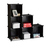 Relaxdays Storage Shelf Step Rack Gradual 6 compartimientos, Armado como ropero o Separador, estantería Abierta, Negro, Acero, 35x110x110 cm