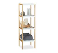 Relaxdays Estantería de bambú, 4 Niveles, para baño, bambú, 110 x 33 x 34 cm, Blanco/Natural