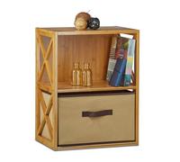 relaxdays Estantería con Cesta de almacenaje, Madera, Dos estantes, Caja Plegable, 54 x 42 x 49 cm, 1 Ud., Marrón
