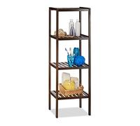 Relaxdays Estantería de bambú para baño, 4 estantes, madera, de pie, bambú, para cocina, 110x34,5x33 cm, Marrón Oscuro