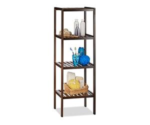 Relaxdays Estantería de bambú para baño, 4 estantes, madera, de pie, bambú, para cocina, 110x34,5x33 cm, Marrón Oscuro