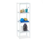 Relaxdays Estantería de baño bambú con 4 estantes, 110 x 34,5 x 33 cm, alta estantería de pie, madera, blanco