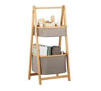 Relaxdays Estantería de Baño con Cestas, Bambú, Beige-Gris, 98 x 44,5 x 34 cm