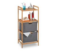 Relaxdays Estantería Baño con Cestas Ropa Sucia, 2 Baldas y 2 Cajas de Tela, Mueble Bambú, 96x44x34 cm, Natural y Gris