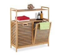 Relaxdays Cesto para Ropa Sucia con 2 Baldas, 2 Cubos Colada Basculantes, 40 L c/u, Bambú, Tela, 95x88x33 cm, Natural