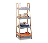 Relaxdays Estantería de baño, Cuatro estantes, Madera, Organizador de Cocina, Gris, 98 x 36 x 34,5 cm