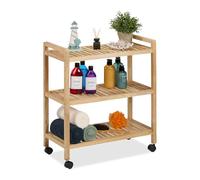 Relaxdays Estantería de baño de madera con ruedas marrón claro,negro