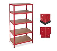 relaxdays Estantería de Carga Pesada, 5 baldas, 1325 kg, Sistema de almacenaje, 180x90x60 cm, Metal/MDF, Rojo, 180x90x60