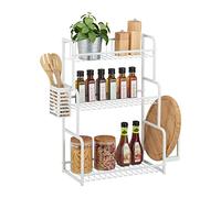 Relaxdays, Estantería de Cocina Blanca, Metal, Altura Total: 60,5 x 53 x 22 cm, Soporte para Tabla y Cubiertos, Estante para Especias de pie, Hierro