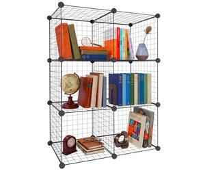 Relaxdays, estantería de Cubos Modular, Sistema, 6 Cubos, DIY, H x B x T: 110 x 37 x 75 cm, Rejilla metálica, Negro
