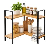 Relaxdays estantería de encimera, 33 x 30 x 30 cm, natural/negro | 2 niveles, hasta 5 kg, bambú y metal, cocina y baño, escritorio, estantería de esquina, especias y tazas