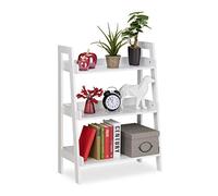 Relaxdays Estantería de Escalera con 3 Niveles, Decoración, de Pie, Plantas y Libros, MDF, 82,5 x 61 x 29 cm, Blanco