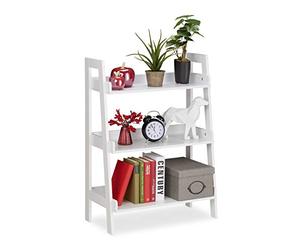 Relaxdays Estantería de Escalera con 3 Niveles, Decoración, de Pie, Plantas y Libros, MDF, 82,5 x 61 x 29 cm, Blanco