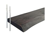 Relaxdays Estantería de Pared rústica, Borde Natural, Pino Macizo, Flotante, 3x100x22 cm, Negro