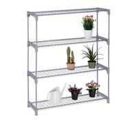 Relaxdays Estantería para Plantas, 4 Niveles, Mueble Macetas Flores y Hierbas, Soporte Metálico, 106 x 91 x 28 cm, Gris, Acero, Plástico