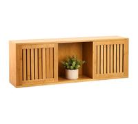 Relaxdays Estantería de Pared, 2 Puertas correderas, 3 Huecos bambú Natural | (Al x An x Fon) 33 x 92,5 x 20 cm, estanería colgante para el salón, la cocina y el pasillo