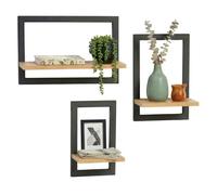 Relaxdays Estantería de pared 3 tamaños marrón claro,negro