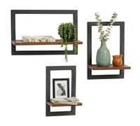 Relaxdays Estantería de pared 3 tamaños marrón,negro