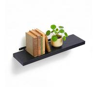 Relaxdays estantería de Pared, 4 x 80 x 23 cm, Madera/Metal, Libros y decoración, salón, Entrada, Cocina, Negro
