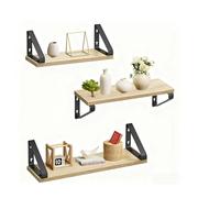 Relaxdays Estantería de Pared con 3 baldas de Madera y Metal, para Libros y decoración, Medidas 11x40x12 cm, Color Natur