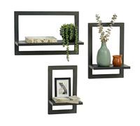 Relaxdays Estantería de Pared, Juego de 3 Unidades, Metal y MDF, 3 tamaños, Estante Flotante para Marcos de Fotos y decoración, salón, Pasillo, Color Negro