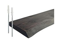 Relaxdays Estantería de Pared rústica de Madera Maciza de Pino, Canto Natural, Flotante, HBT: 3x60x22 cm, Negro