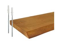 Relaxdays Estantería de Pared rústica, Madera Maciza de Pino, Canto Natural, Estante Flotante, 3x70x22 cm, marrón