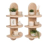 Relaxdays Estantería de Pared, Set de 2, 45x21,5x12 cm, Madera, Natural | arcoíris boho, flotante, 3 baldas
