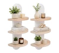 Relaxdays Estantería de Pared, Set de 2, 45x21,5x12 cm, Natural/Blanco | madera, arcoíris boho, flotante, 3 baldas