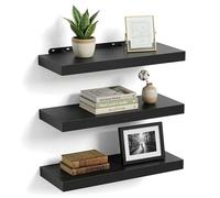Relaxdays estantería de Pared, Set de 3, 4×60×23 cm, Efecto Madera, Metal, para salón, recibidor, Cocina, Negro