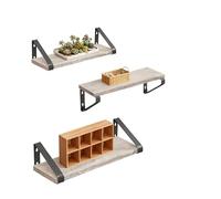 Relaxdays Estantería de Pared Set de 3, Madera y Metal, para Libros y decoración, 30/35/40 cm, Color Greige
