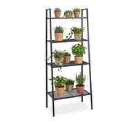 Relaxdays Estantería Escalera, 4 estantes Rejilla, Metal Negro, 148 x 60 x 35 cm para salón, Cocina y recibidor