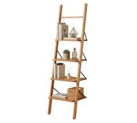 Relaxdays estantería Escalera de Nogal, 4 estantes, baño, Cocina, salón, para apoyar en Pared, 180x44x35 cm, Natural