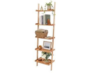 Relaxdays Estantería Escalera Nogal, 5 baldas, Natural | inclinada para pared, baño/cocina/salón, 189x56x33 cm