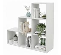 Relaxdays estantería escalonada, 6 Compartimentos, Blanco | 97,5 x 97,5 x 29 cm, para techos inclinados, salón, separador