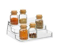 Relaxdays Estantería Especias 3 Baldas, Soporte Diseño Escalonado, Organizador 10,5x26x24cm, Plástico, Transparente
