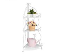 Relaxdays Estantería Esquinera 3 Baldas, Librería Metal, 82,5 x 30 x 30 cm, Plantas y Flores, Estilo Vintage, Blanco, Acero