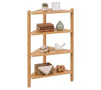 Relaxdays Estantería esquinera, 80 x 46 x 25 cm, 4 baldas, salón, Natural | baño, MDF, bambú