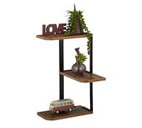 Relaxdays Estantería Esquinera de Pared, 3 Estantes en Zigzag, 42, 5x26,5cm, Salón, Cocina, MDF, Metal, Marrón/Negro, Hierro