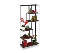 Relaxdays Estantería Estilo Industrial, 6 Baldas, Efecto Madera, Librería Vintage, 186 x 78 x 33 cm, Marrón Oscuro/Negro