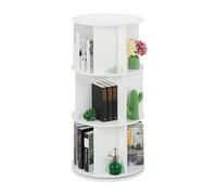 Relaxdays Estantería Giratoria, 15 Compartimentos, 104x50 cm, 3 Niveles, Estante Redondo Libros, Librería, MDF, Blanco