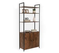 Relaxdays Estantería, HBT: 159,5 x 60 x 24 cm, 6 estantes, estantería con cajón, MDF, Metal, marrón/Negro