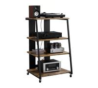 Relaxdays estantería Hi-Fi, 4 Niveles para Tocadiscos en Hierro y MDF, 78x61x52 cm, Industrial marrón/Negro