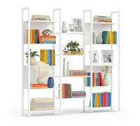 Relaxdays Estantería Industrial para Libros, 14 estantes, Aspecto de Madera y Metal, estantería de pie para salón y Oficina, 166 x 158 x 24 cm, Color Blanco