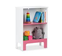 Relaxdays Estantería Infantil 2 Baldas, 66x48x24cm, Organizador Libros y Juguetes, Librería Niñas, Blanco y Rosa, Tablero de Fibras