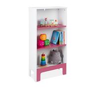 Relaxdays Estantería Infantil, 3 Baldas, 91x48x24 cm, Librería Niños y Niñas, Mueble Organizador Juguetes, Blanco y Rosa