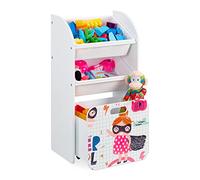 Relaxdays Estantería Infantil, 3 Cajas, Superheroína, Librería Niñas con Ruedas, 80,5x42,5x30cm, Cajas Juguetes, Blanco