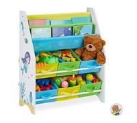 Relaxdays Estantería Infantil, 6 Cajas y 2 Baldas Tela, Mueble Juguetes, Librería Sirenas, 74 x 62 x 31,5 cm, Multicolor